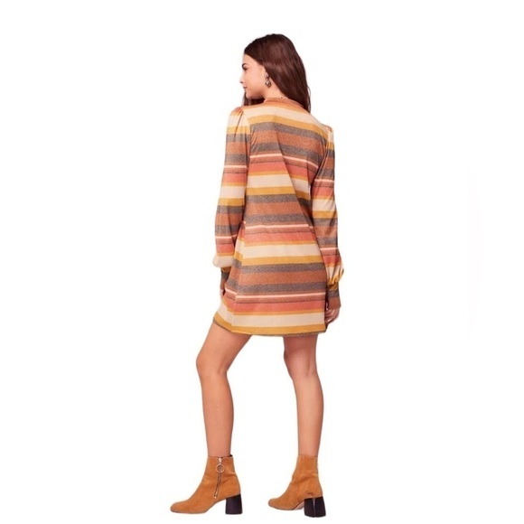 Band of Gypsies Dazed and Confused Stretch Shimmer Striped Mock Neck Shift Dress - Picture 2 of 8